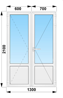 Входная уличная штульповая дверь с глухим низом 1300x2100